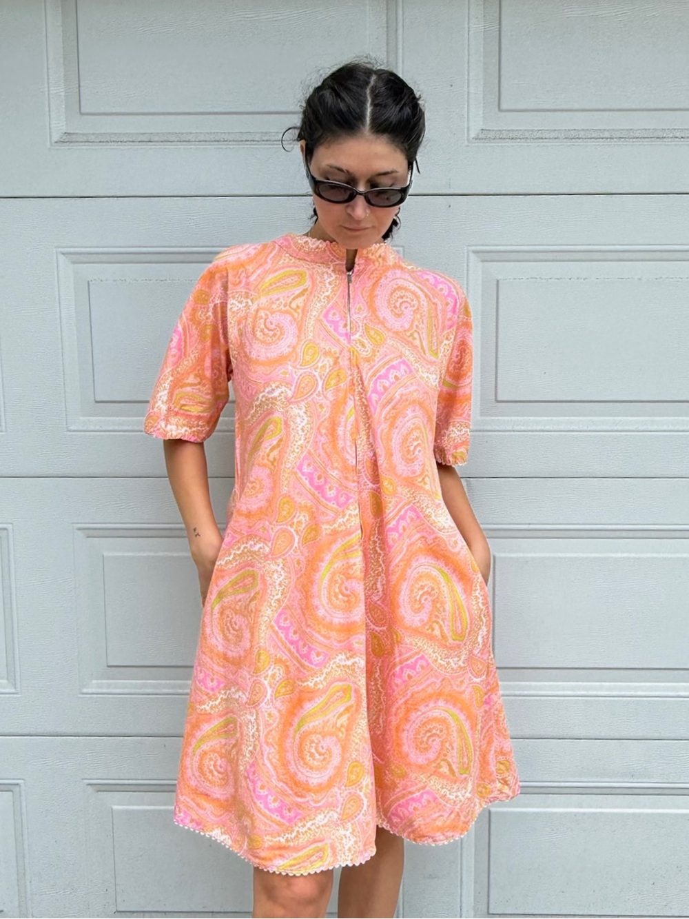 Vintage Psychedelic House Dress Duster Cotton Oversized Maternity Plus Size - Picture 6 of 15